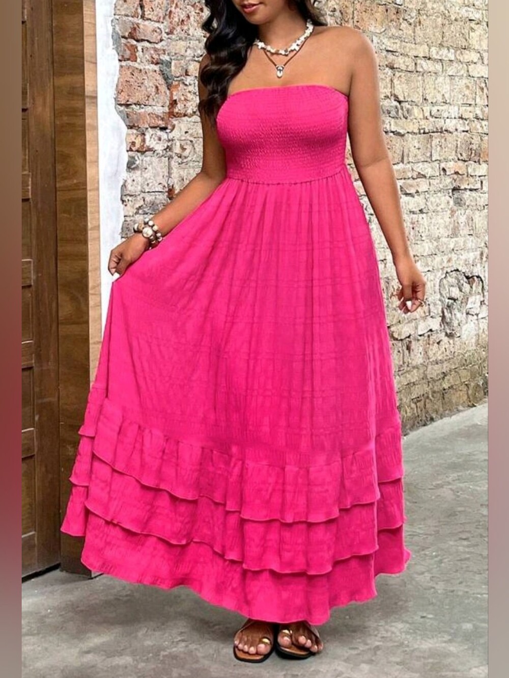 Pink Strapless Ruffle Maxi Dress PLUS - Picture 6 of 9